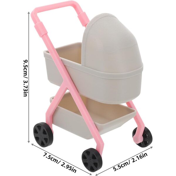 1:12 Realistischer Miniatur-Kinderwagen aus hellgrauem Kunststoff für das Puppenhaus