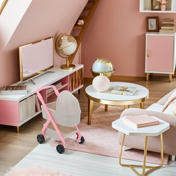 1:12 Realistischer Miniatur-Kinderwagen aus hellgrauem Kunststoff für das Puppenhaus