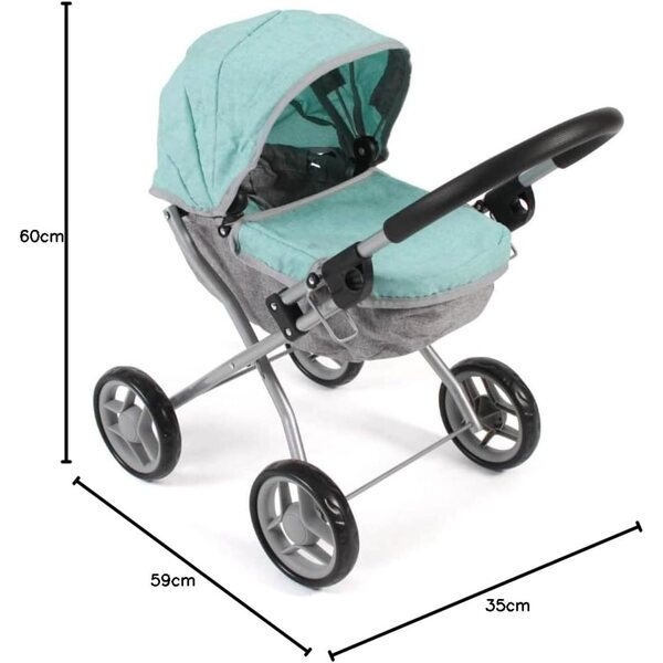 Lilli faltbares Puppenpoussette in Mintgrün, Höhe 55 cm, geeignet für Puppen bis 41 cm