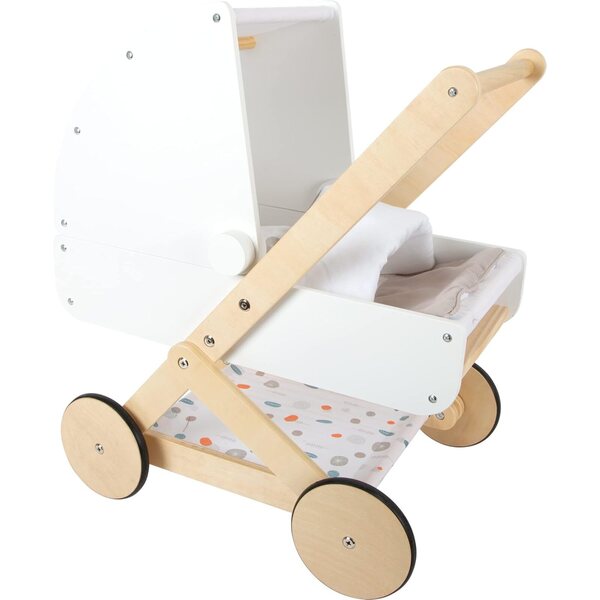 Multifunktionaler Puppenwagen aus Holz mit Stauraum und leisen Rädern