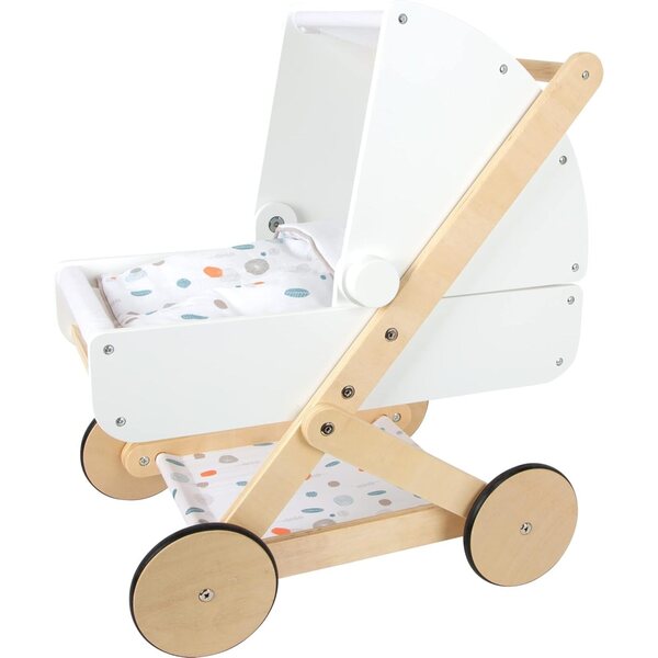 Multifunktionaler Puppenwagen aus Holz mit Stauraum und leisen Rädern