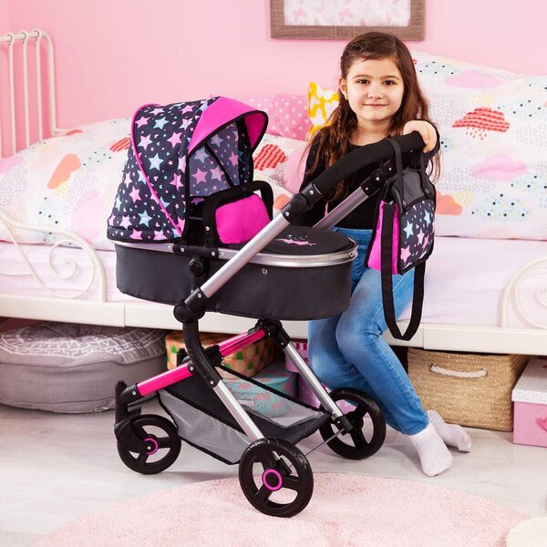 Landau Neo Vario für Puppen bis 52 cm, faltbar mit verstellbarem Griff und Tasche