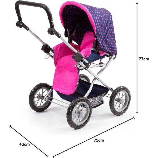 Bayer Design Puppenwagen mit Reisebett und Zubehör – Blau/Pink