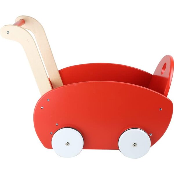 Landau in Legno Rosso Small Foot 53x29x41 cm con Ruote Silenziose e Manico Ergonomico