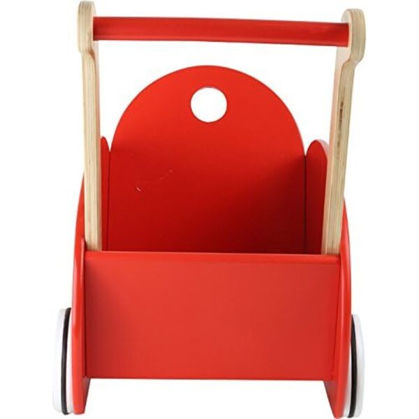 Landau in Legno Rosso Small Foot 53x29x41 cm con Ruote Silenziose e Manico Ergonomico