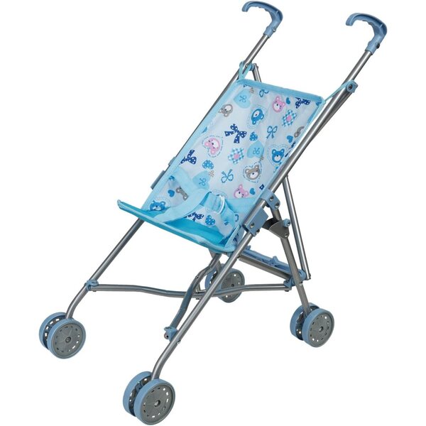 Poussette aus blauen Idena-Puppen mit Bärenmotiv, leicht zu tragen