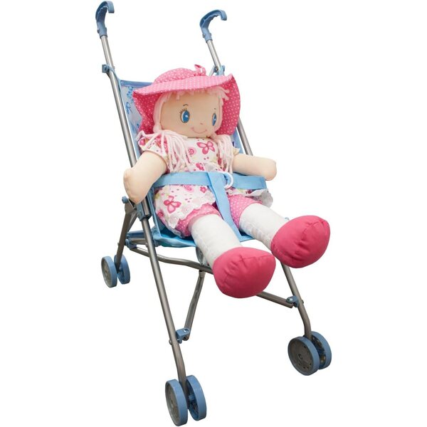 Poussette aus blauen Idena-Puppen mit Bärenmotiv, leicht zu tragen