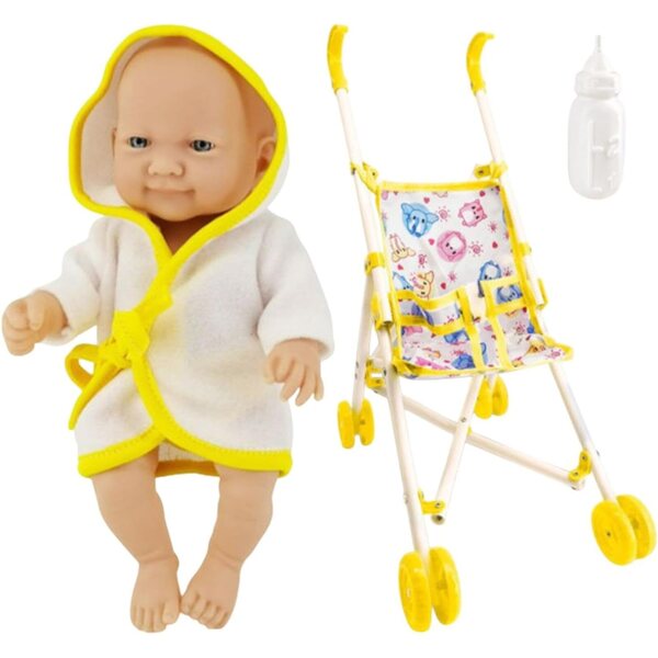 Zusammenklappbarer Spielzeug-Kinderwagen mit Flasche für Mädchen – sicher und platzsparend