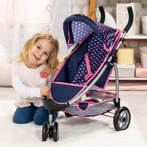 Bayer Design Puppen-Poussette mit Doppelrädern und integriertem Korb 46 cm
