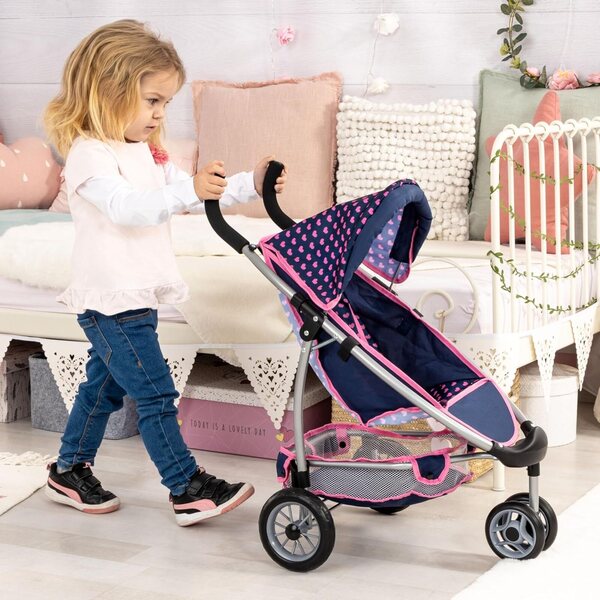 Bayer Design Puppen-Poussette mit Doppelrädern und integriertem Korb 46 cm