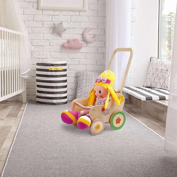 Poussette en bois Dida pour Puppen bis 35 cm mit Blumenmuster, Rollenspiel 2-4 Jahre