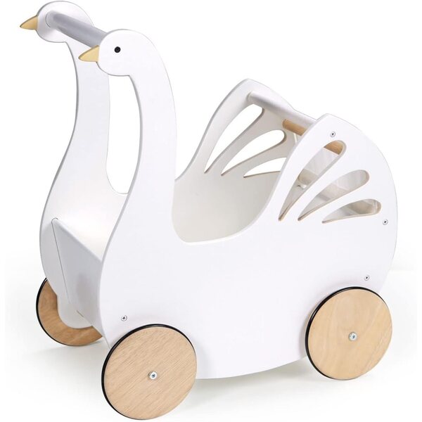 Tender Leaf Sweet Swan Poppenwagen – weißer Landau aus Holz für Puppen mit Zubehör
