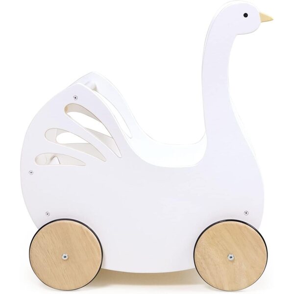 Tender Leaf Sweet Swan Poppenwagen – weißer Landau aus Holz für Puppen mit Zubehör