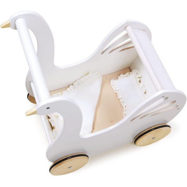 Tender Leaf Sweet Swan Poppenwagen – weißer Landau aus Holz für Puppen mit Zubehör