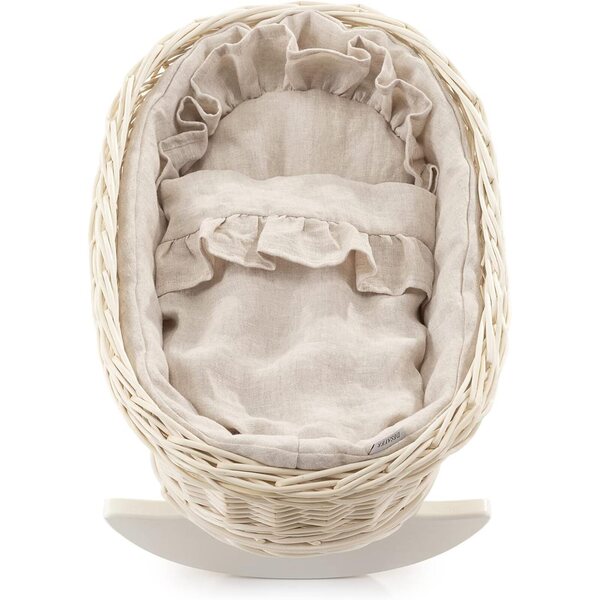 Berceau per bambole in vimini naturale con cuscino e coperta in lino Öko-Tex