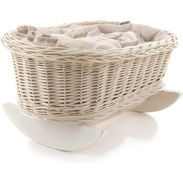 Berceau per bambole in vimini naturale con cuscino e coperta in lino Öko-Tex