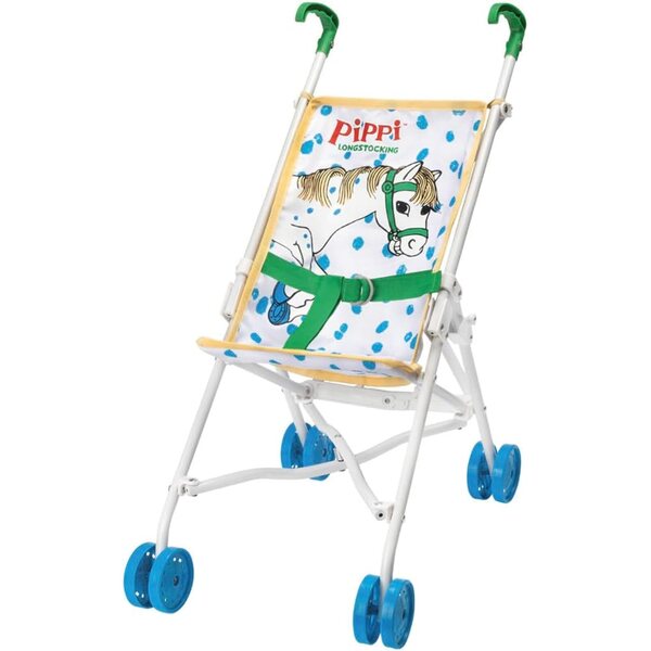 Zusammenklappbarer Kinderwagen für Pippi Langstrumpf-Puppe mit Sicherheitsgurt, ab 3 Jahren