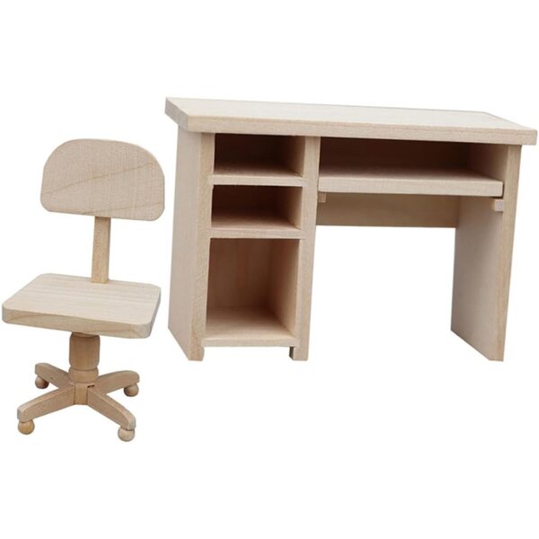 ORFOFE Set Mobili Miniatura in Legno per Casa delle Bambole: Tavolo e Sedia da Scrivania