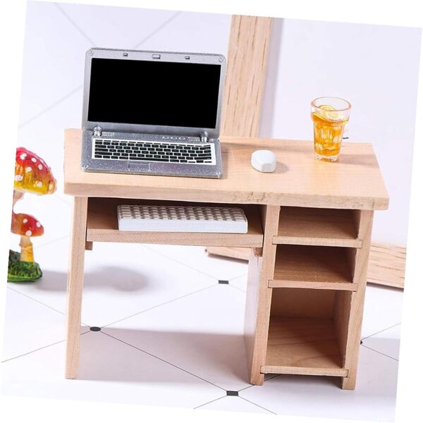 ORFOFE Set Mobili Miniatura in Legno per Casa delle Bambole: Tavolo e Sedia da Scrivania