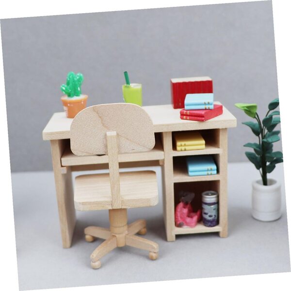 ORFOFE Set Mobili Miniatura in Legno per Casa delle Bambole: Tavolo e Sedia da Scrivania