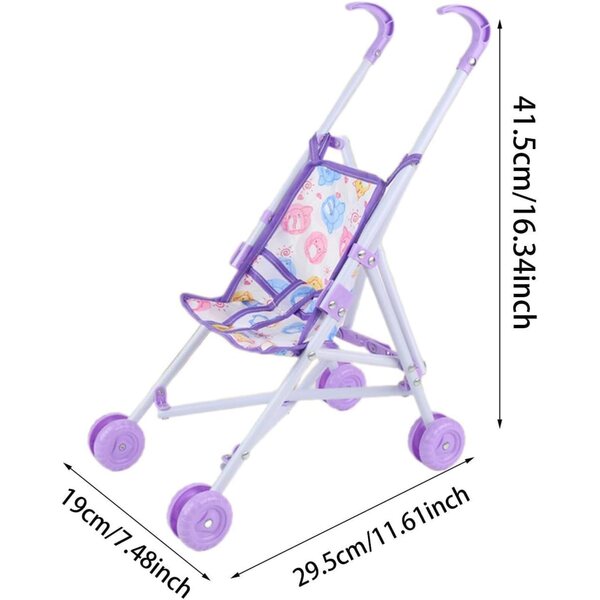 Zusammenklappbares Poussette für 10-Zoll-Puppen – Landau-Spielzeug für Kinder von 1–3 Jahren, Lila