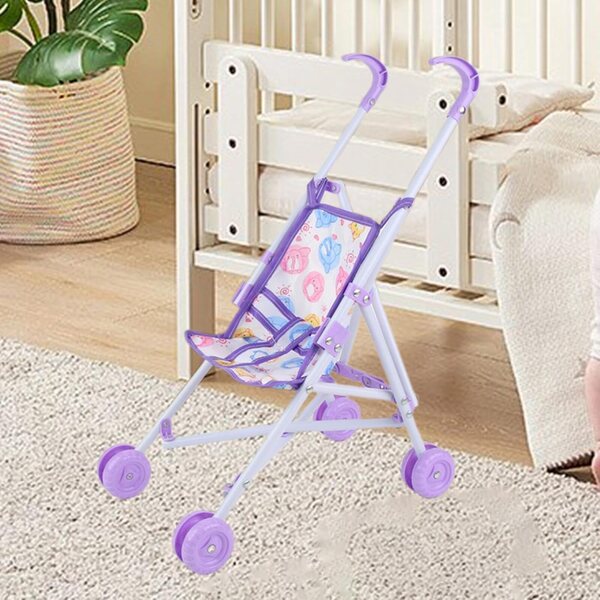Zusammenklappbares Poussette für 10-Zoll-Puppen – Landau-Spielzeug für Kinder von 1–3 Jahren, Lila