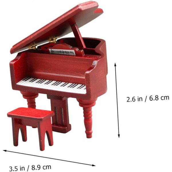 ERINGOGO Mini Pianoforte con Sgabello per Casa delle Bambole in Legno Rosso Realistico