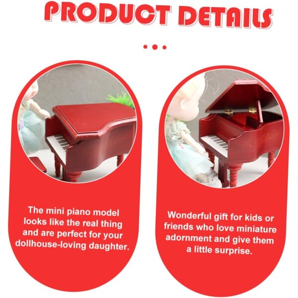 ERINGOGO Mini Pianoforte con Sgabello per Casa delle Bambole in Legno Rosso Realistico