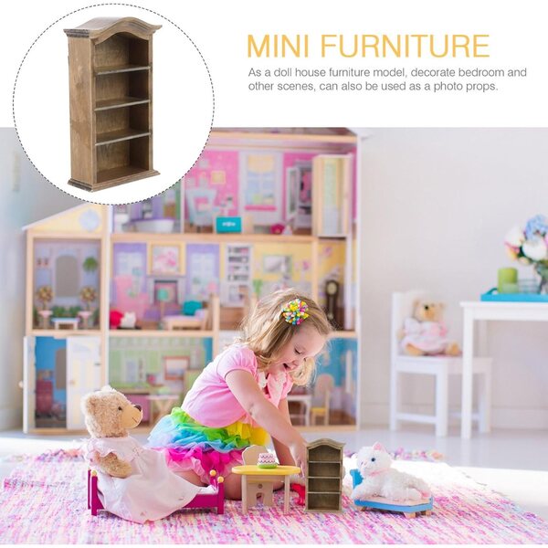 IMIKEYA Libreria Miniatura in Legno per Casa delle Bambole, Decorazione e Portaoggetti