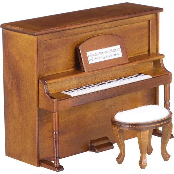 IMIKEYA Mini Pianoforte e Sgabello in Legno per Casa delle Bambole, Strumento Vintage Decorativo