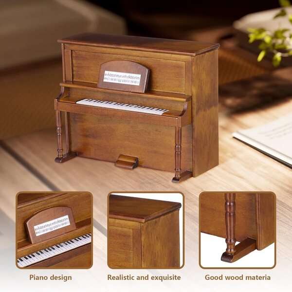 IMIKEYA Mini Pianoforte e Sgabello in Legno per Casa delle Bambole, Strumento Vintage Decorativo