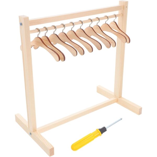 Set appendiabiti in legno per bambole con grucce antiscivolo e supporto stabile