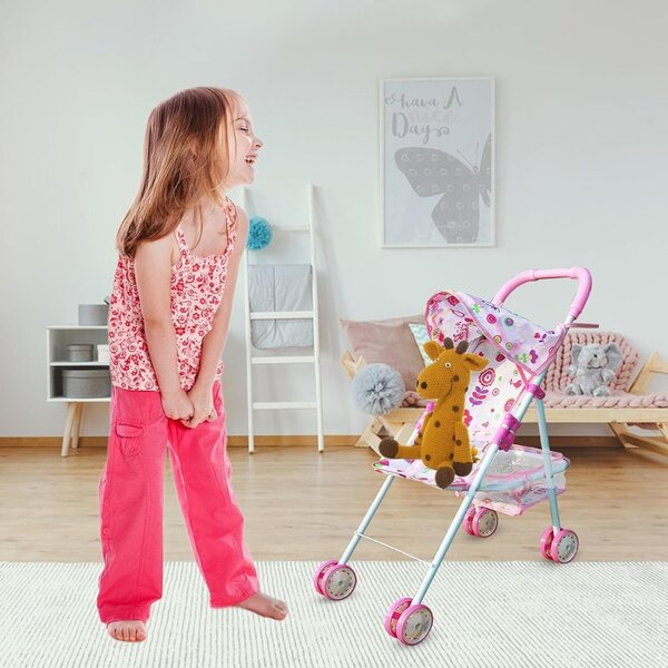Passeggino giocattolo pieghevole per bambini con cestino inferiore: stimolazione creativa e divertente