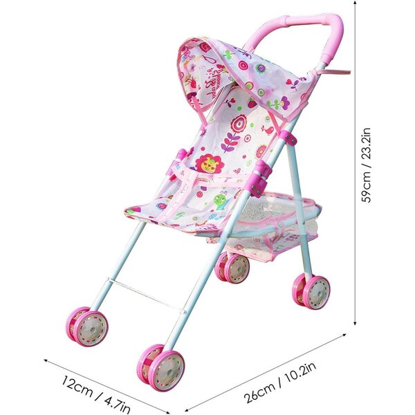 Passeggino giocattolo pieghevole per bambini con cestino inferiore: stimolazione creativa e divertente