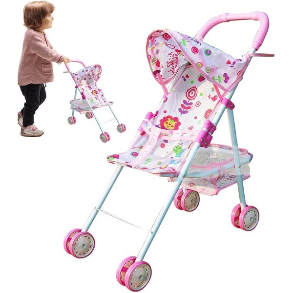 Passeggino giocattolo pieghevole per bambini con cestino inferiore: stimolazione creativa e divertente