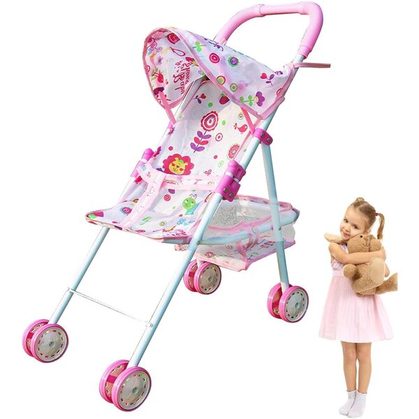 Passeggino giocattolo pieghevole per bambini con cestino inferiore: stimolazione creativa e divertente