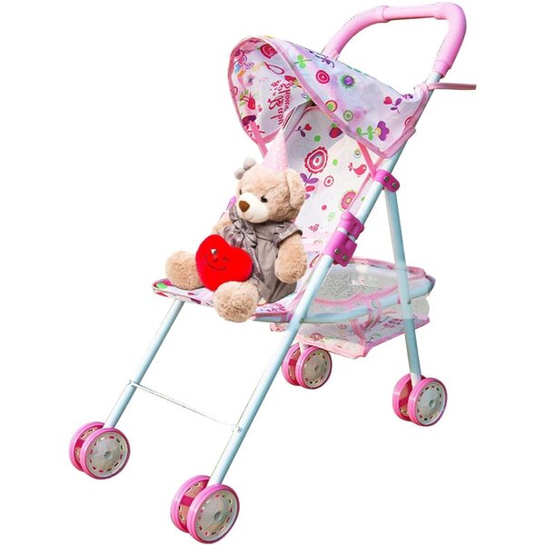 Passeggino giocattolo pieghevole per bambini con cestino inferiore: stimolazione creativa e divertente