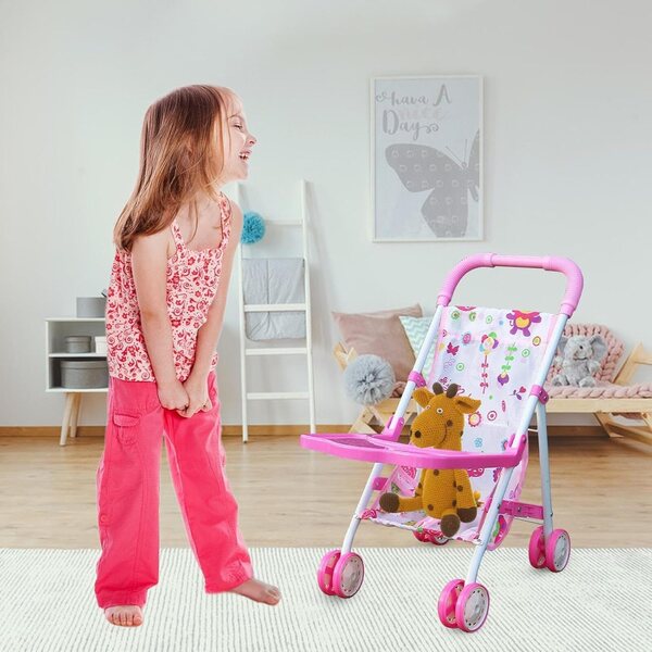Zusammenklappbares Spielzeug-Poussette für Kinder mit Korb, leicht und bunt, ab 3 Jahren