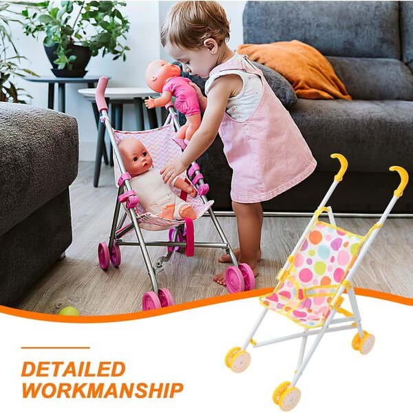 Realistischer Kinderwagen für ERINGOGO-Puppe, leicht aus Metall und mehrfarbigem Oxford-Stoff