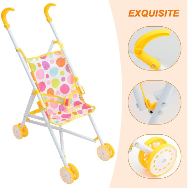 Realistischer Kinderwagen für ERINGOGO-Puppe, leicht aus Metall und mehrfarbigem Oxford-Stoff