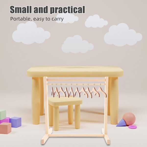 Holz-Kleiderbügel-Set für Miniaturpuppen, 10-teilig, rutschfester Puppenhaus-Organizer