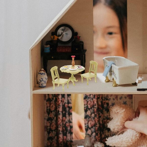 BESPORTBLE Set Mini Mobili Cucina in ABS, Tavolo e Sedie Miniatura per Casa delle Bambole