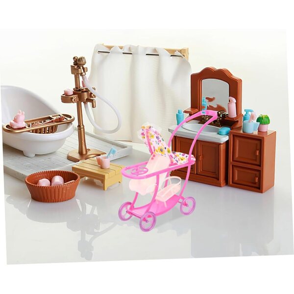 Rosa Miniatur-Poussette für Puppen, kreatives Accessoire für Rollenspiele