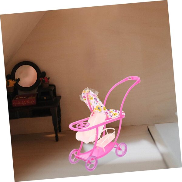 Rosa Miniatur-Poussette für Puppen, kreatives Accessoire für Rollenspiele