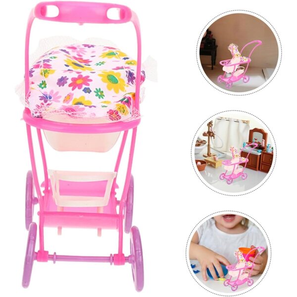 Rosa Miniatur-Poussette für Puppen, kreatives Accessoire für Rollenspiele