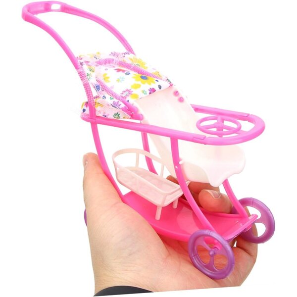Rosa Miniatur-Poussette für Puppen, kreatives Accessoire für Rollenspiele