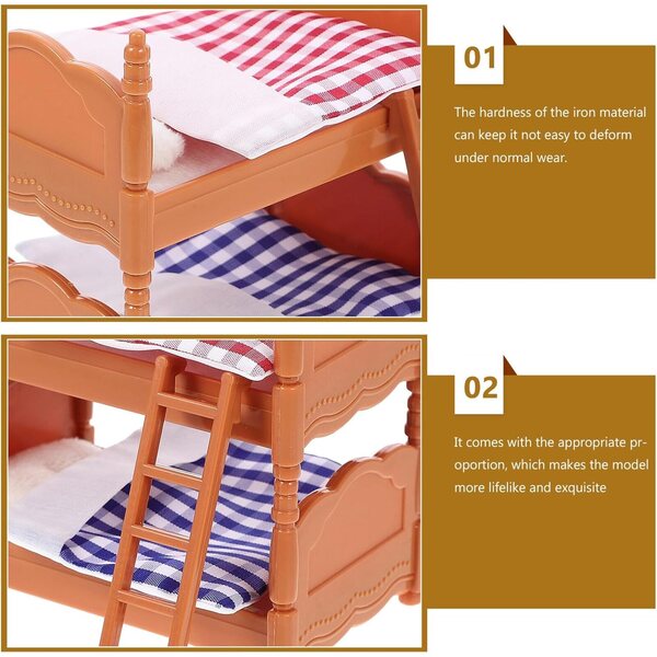Mini Letto a Castello in Plastica per Casa delle Bambole, Accessorio Decorativo Realistico