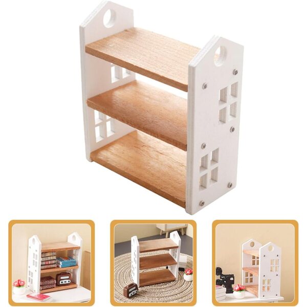 BESPORTBLE Scaffale in Legno 3 Ripiani per Miniature e Casa delle Bambole
