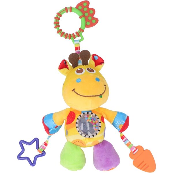 Baby-Plüschrassel mit Tiermotiven, beruhigender Glocke und praktisch zum Aufhängen