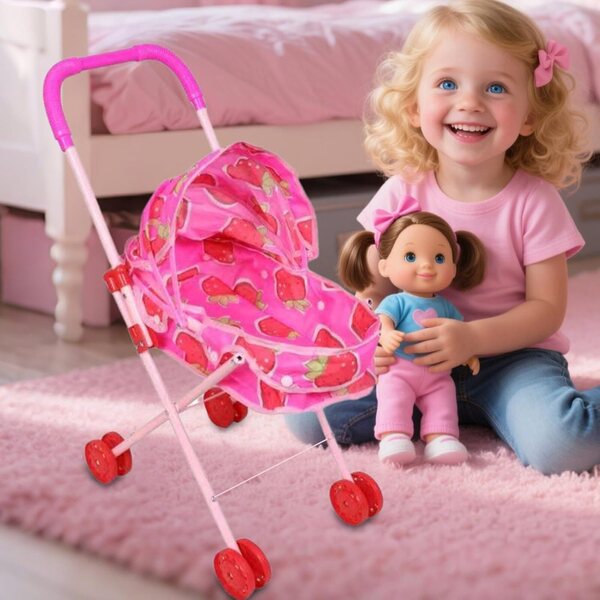Puppen-Poussette mit verstellbarem Baldachin – leichtes Rollenspielspielzeug